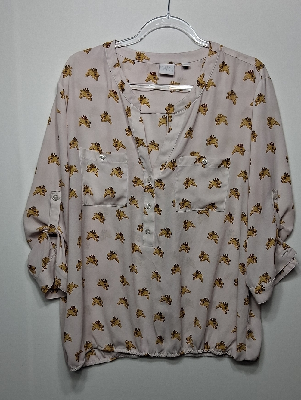 Light Pink Gold Frog Print Blouse